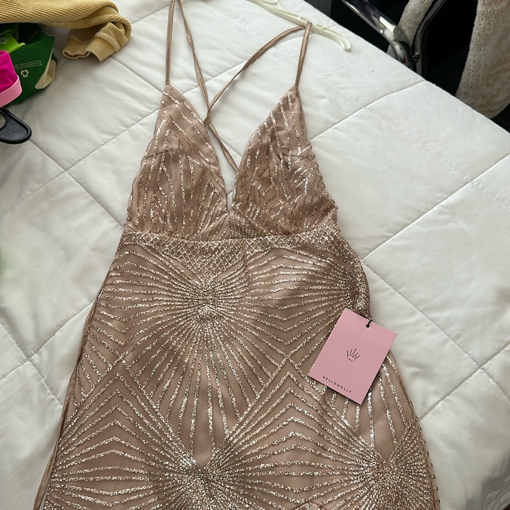 Hello Molly Bronze Party Mini Dress